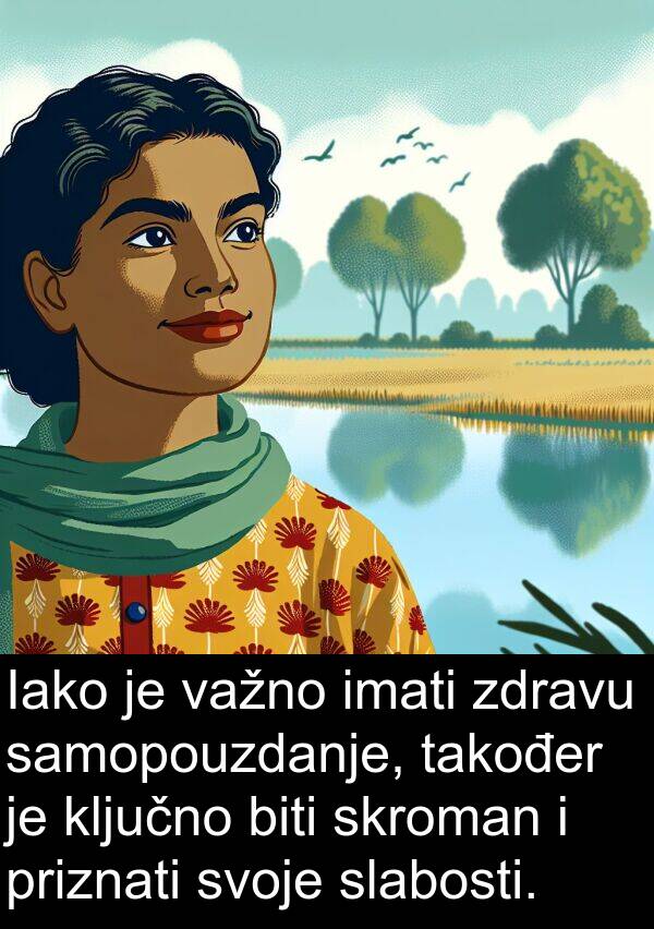 važno: Iako je važno imati zdravu samopouzdanje, također je ključno biti skroman i priznati svoje slabosti.