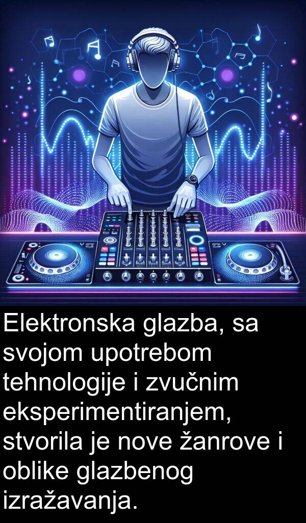 žanrove: Elektronska glazba, sa svojom upotrebom tehnologije i zvučnim eksperimentiranjem, stvorila je nove žanrove i oblike glazbenog izražavanja.