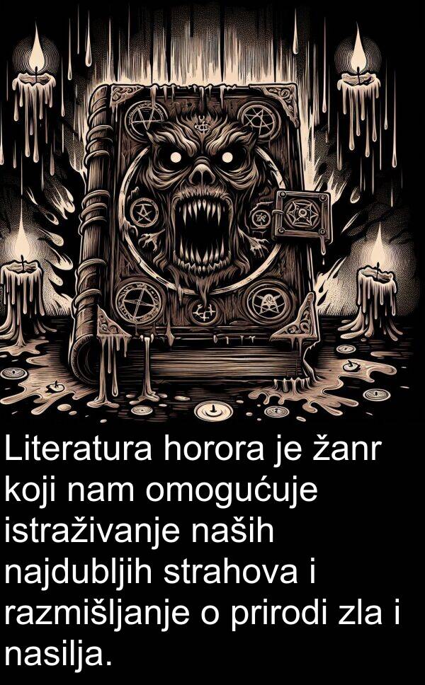 horora: Literatura horora je žanr koji nam omogućuje istraživanje naših najdubljih strahova i razmišljanje o prirodi zla i nasilja.