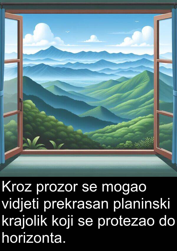 horizonta: Kroz prozor se mogao vidjeti prekrasan planinski krajolik koji se protezao do horizonta.