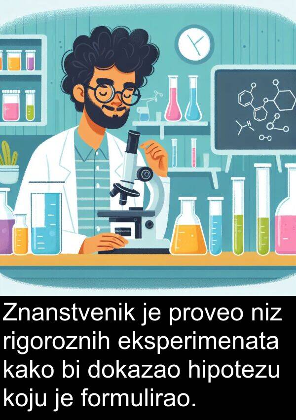 formulirao: Znanstvenik je proveo niz rigoroznih eksperimenata kako bi dokazao hipotezu koju je formulirao.
