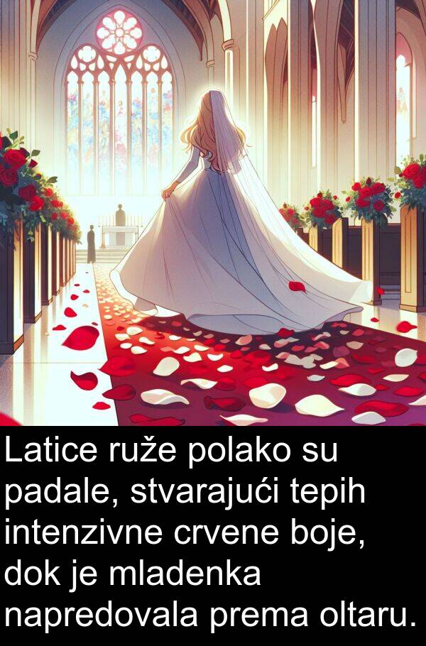 intenzivne: Latice ruže polako su padale, stvarajući tepih intenzivne crvene boje, dok je mladenka napredovala prema oltaru.