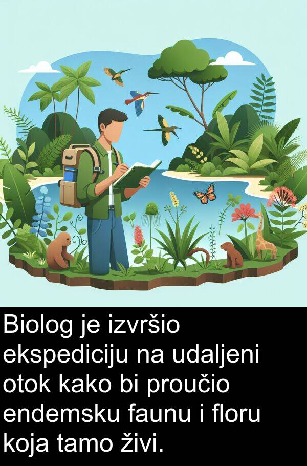 endemsku: Biolog je izvršio ekspediciju na udaljeni otok kako bi proučio endemsku faunu i floru koja tamo živi.