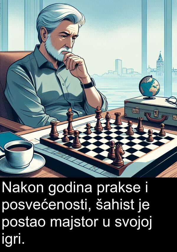 šahist: Nakon godina prakse i posvećenosti, šahist je postao majstor u svojoj igri.