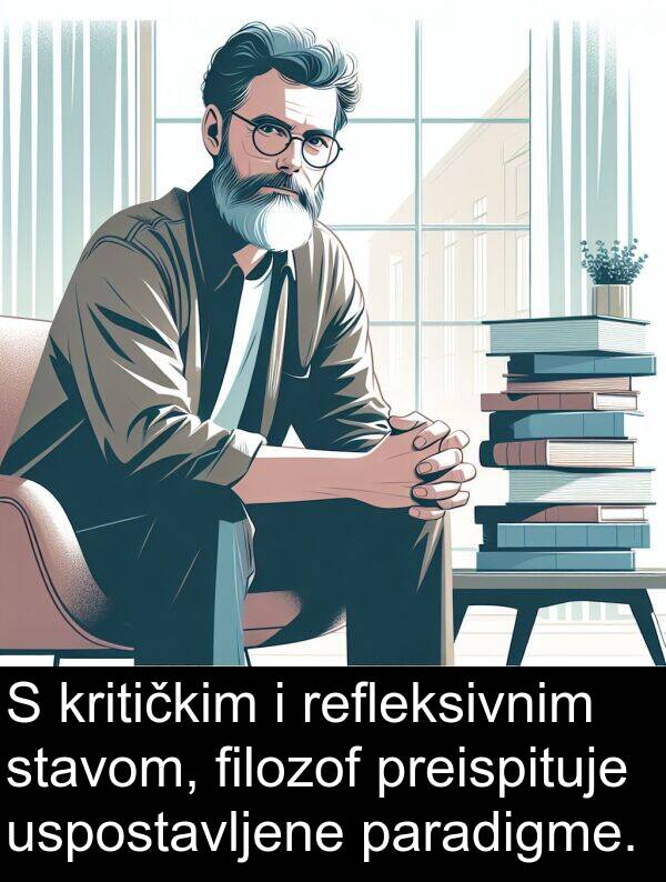paradigme: S kritičkim i refleksivnim stavom, filozof preispituje uspostavljene paradigme.