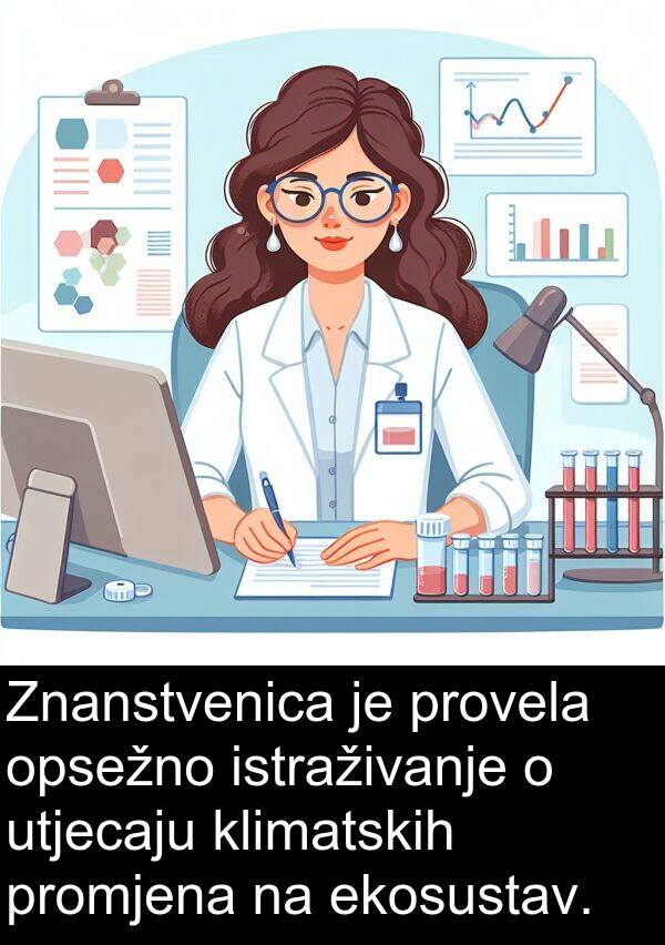 klimatskih: Znanstvenica je provela opsežno istraživanje o utjecaju klimatskih promjena na ekosustav.