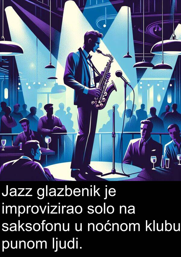 klubu: Jazz glazbenik je improvizirao solo na saksofonu u noćnom klubu punom ljudi.