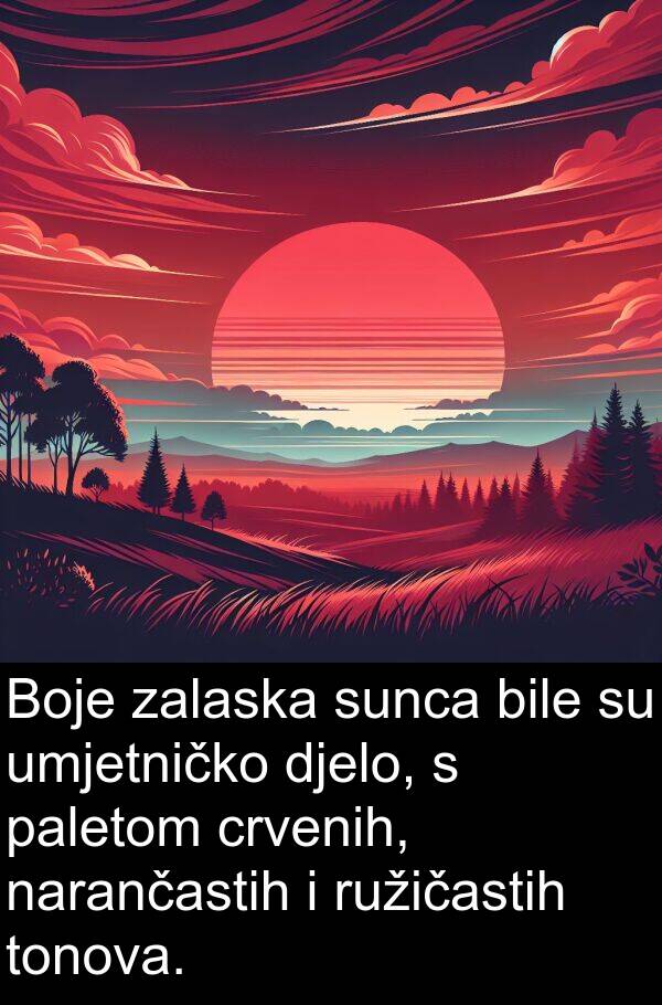 zalaska: Boje zalaska sunca bile su umjetničko djelo, s paletom crvenih, narančastih i ružičastih tonova.
