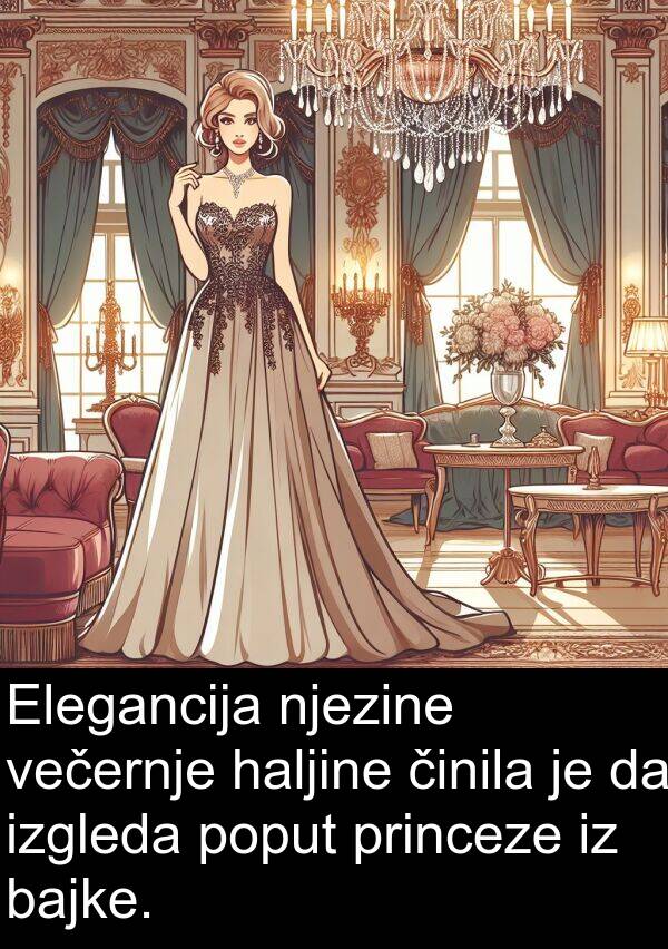 bajke: Elegancija njezine večernje haljine činila je da izgleda poput princeze iz bajke.