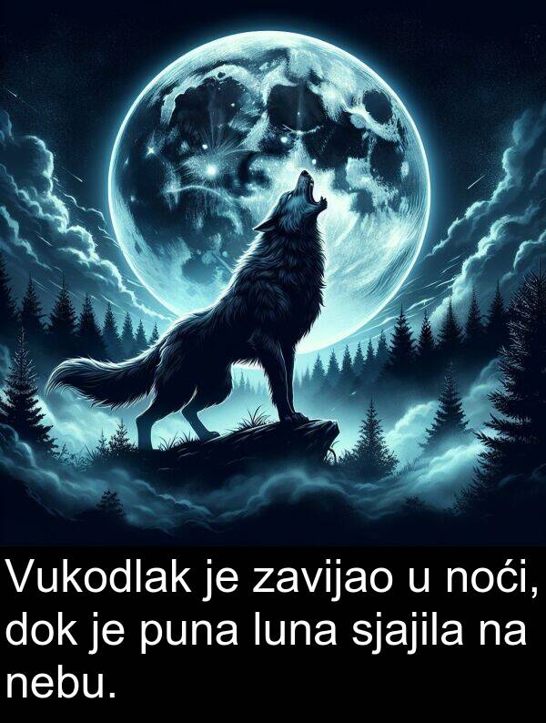 puna: Vukodlak je zavijao u noći, dok je puna luna sjajila na nebu.