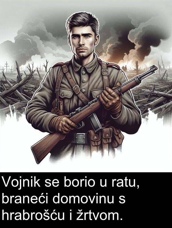 ratu: Vojnik se borio u ratu, braneći domovinu s hrabrošću i žrtvom.