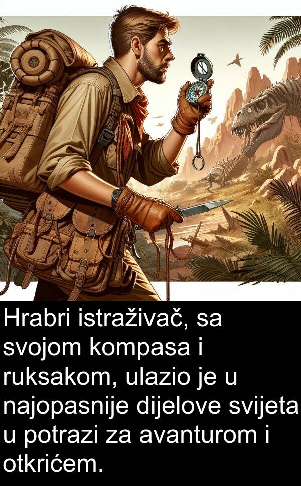 avanturom: Hrabri istraživač, sa svojom kompasa i ruksakom, ulazio je u najopasnije dijelove svijeta u potrazi za avanturom i otkrićem.