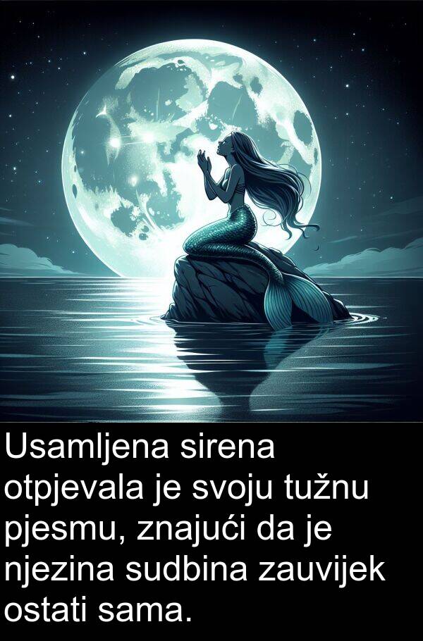 sirena: Usamljena sirena otpjevala je svoju tužnu pjesmu, znajući da je njezina sudbina zauvijek ostati sama.