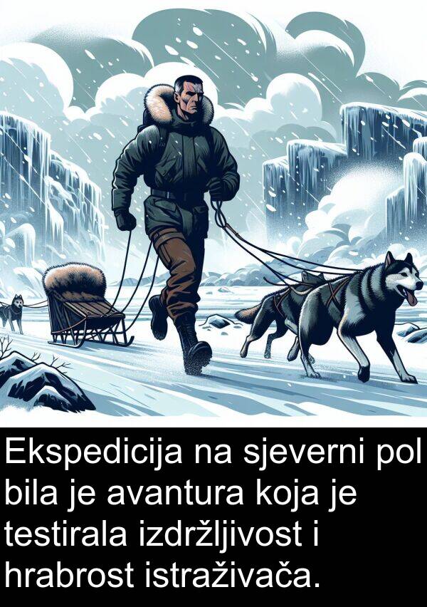 avantura: Ekspedicija na sjeverni pol bila je avantura koja je testirala izdržljivost i hrabrost istraživača.