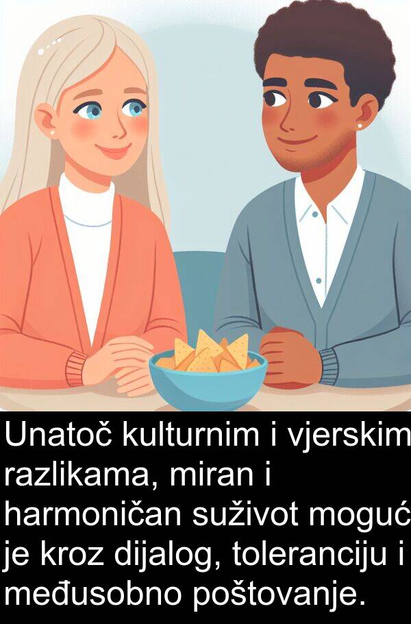 vjerskim: Unatoč kulturnim i vjerskim razlikama, miran i harmoničan suživot moguć je kroz dijalog, toleranciju i međusobno poštovanje.