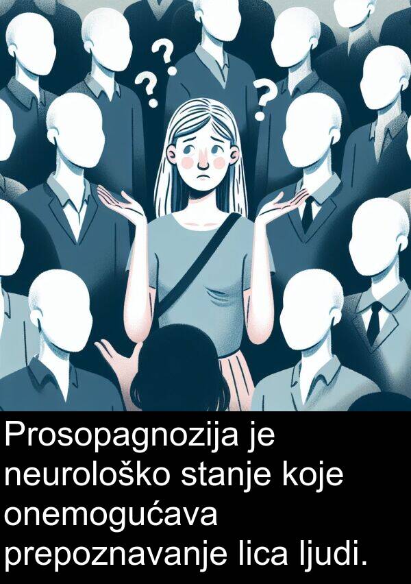 stanje: Prosopagnozija je neurološko stanje koje onemogućava prepoznavanje lica ljudi.