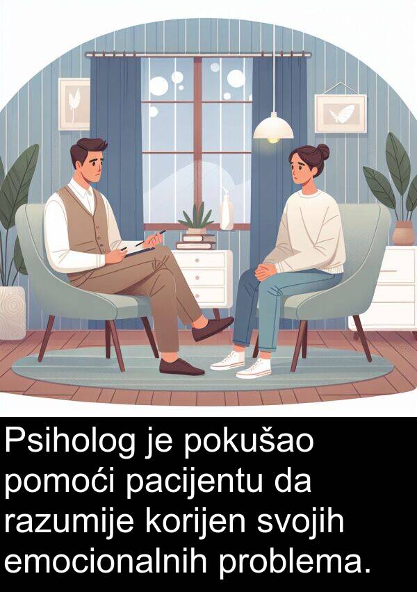 pacijentu: Psiholog je pokušao pomoći pacijentu da razumije korijen svojih emocionalnih problema.