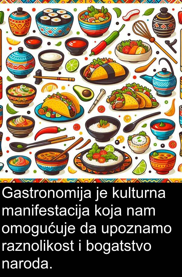bogatstvo: Gastronomija je kulturna manifestacija koja nam omogućuje da upoznamo raznolikost i bogatstvo naroda.