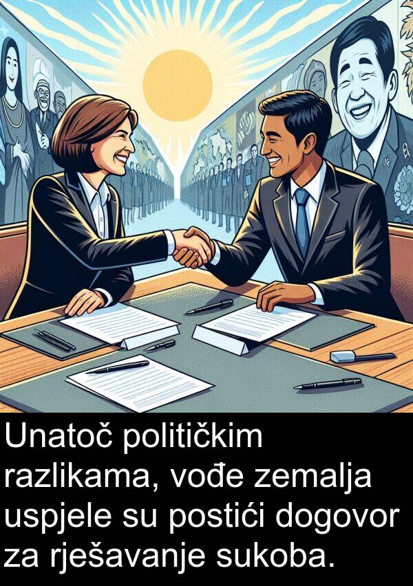 razlikama: Unatoč političkim razlikama, vođe zemalja uspjele su postići dogovor za rješavanje sukoba.