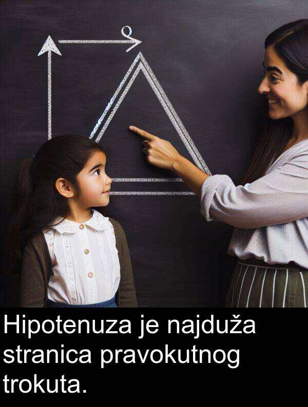 najduža: Hipotenuza je najduža stranica pravokutnog trokuta.