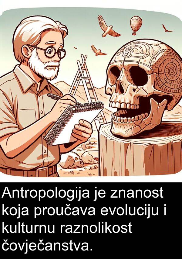 čovječanstva: Antropologija je znanost koja proučava evoluciju i kulturnu raznolikost čovječanstva.