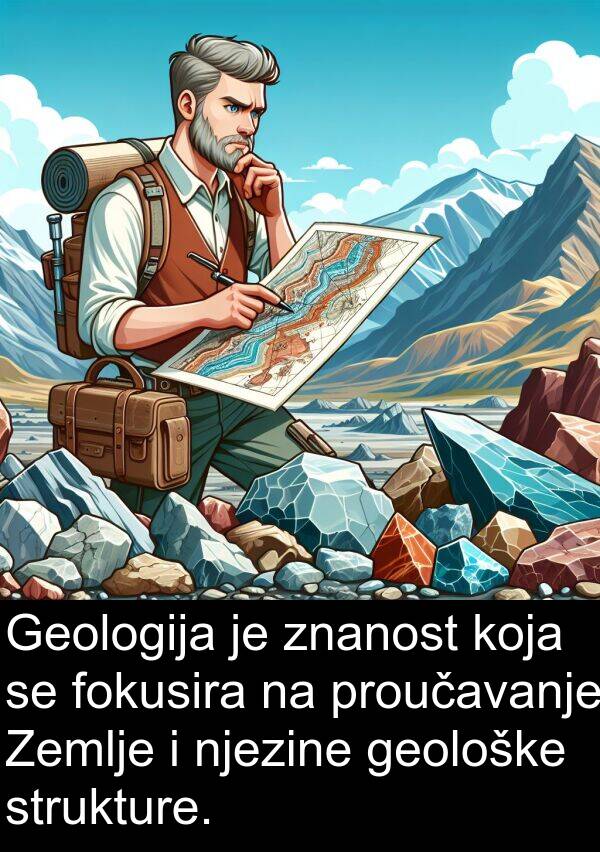 fokusira: Geologija je znanost koja se fokusira na proučavanje Zemlje i njezine geološke strukture.
