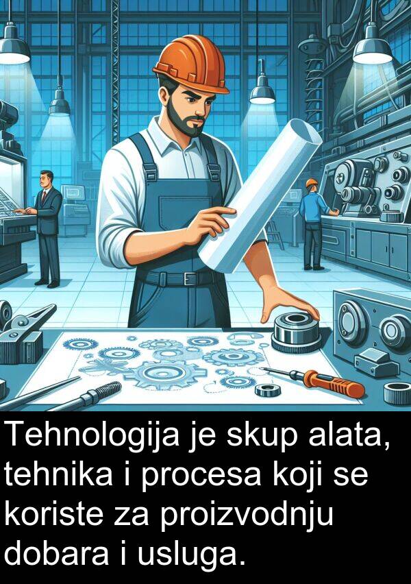 alata: Tehnologija je skup alata, tehnika i procesa koji se koriste za proizvodnju dobara i usluga.