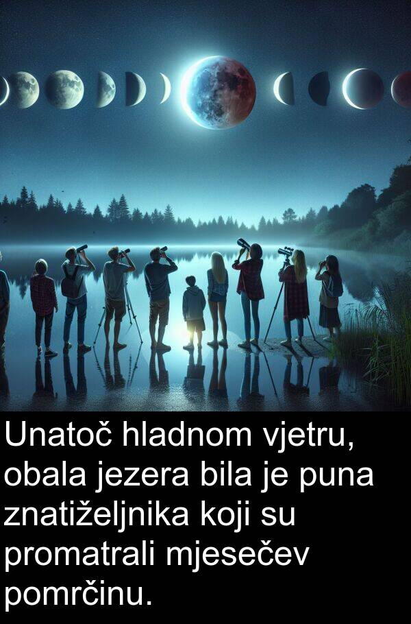 puna: Unatoč hladnom vjetru, obala jezera bila je puna znatiželjnika koji su promatrali mjesečev pomrčinu.