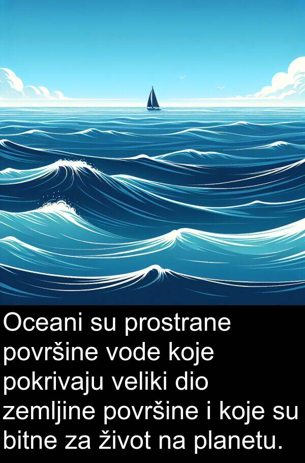 veliki: Oceani su prostrane površine vode koje pokrivaju veliki dio zemljine površine i koje su bitne za život na planetu.