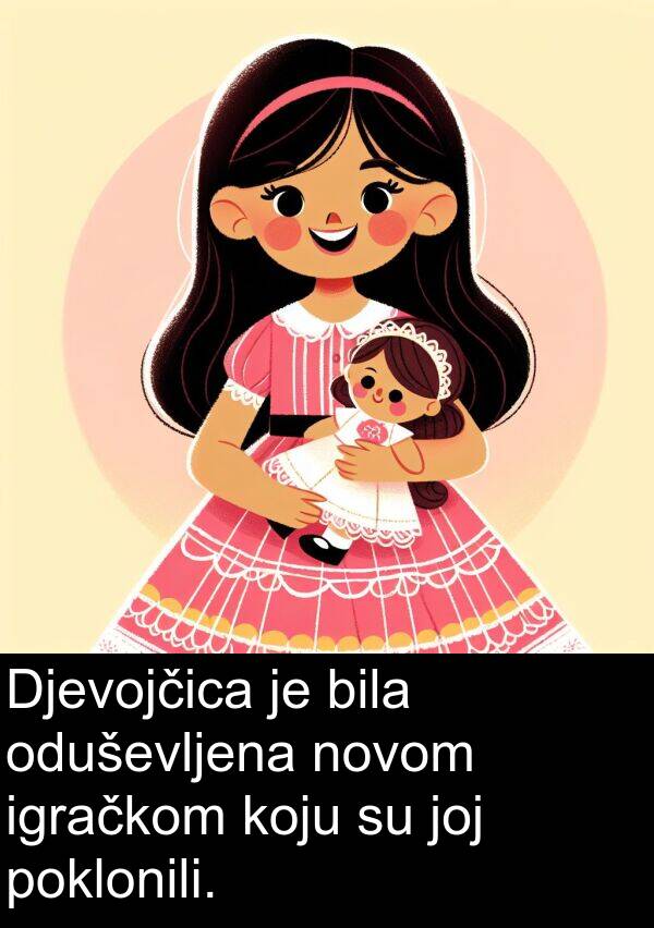 igračkom: Djevojčica je bila oduševljena novom igračkom koju su joj poklonili.