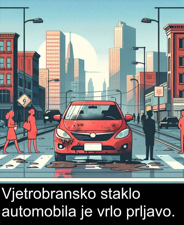 automobila: Vjetrobransko staklo automobila je vrlo prljavo.