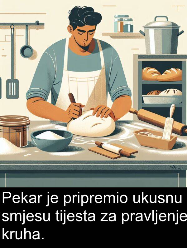 tijesta: Pekar je pripremio ukusnu smjesu tijesta za pravljenje kruha.