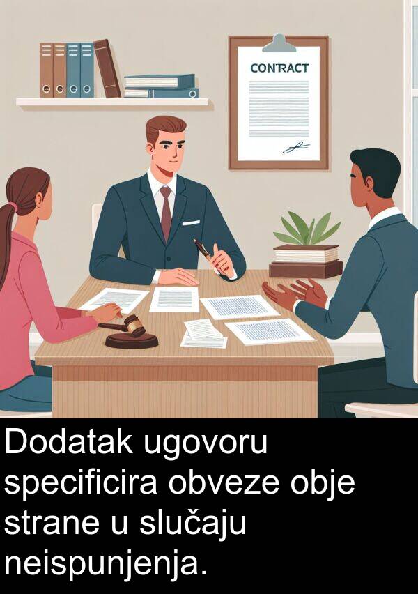 ugovoru: Dodatak ugovoru specificira obveze obje strane u slučaju neispunjenja.