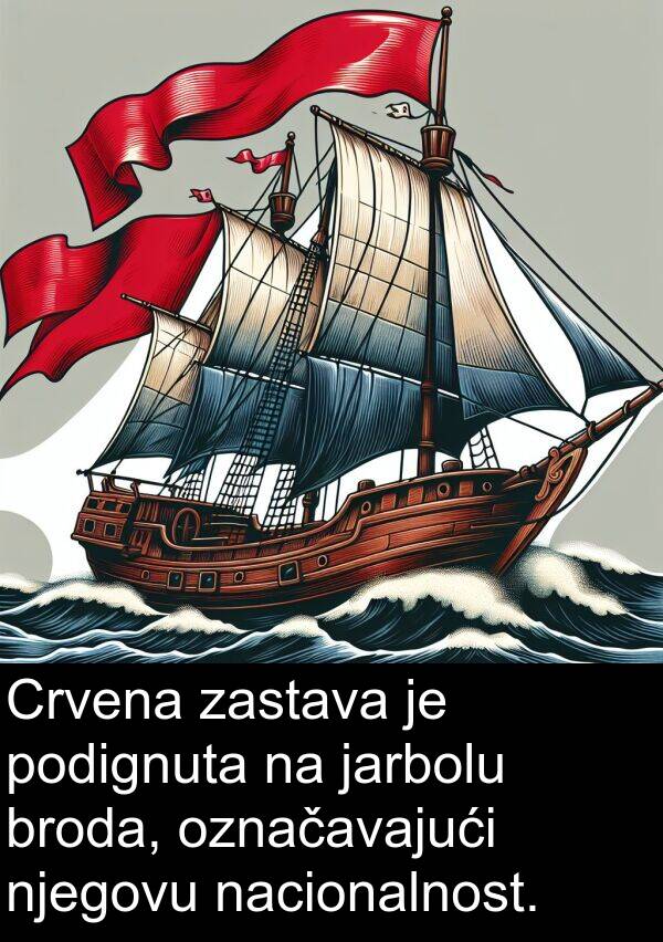 broda: Crvena zastava je podignuta na jarbolu broda, označavajući njegovu nacionalnost.
