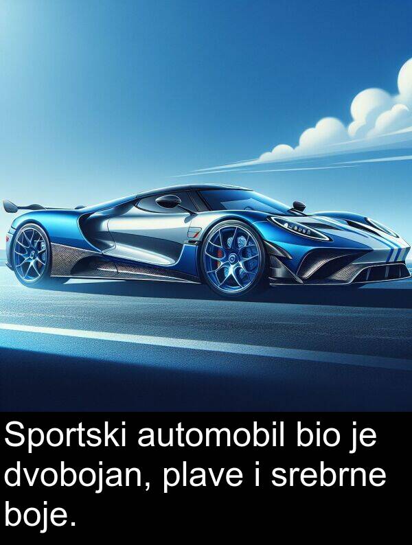 automobil: Sportski automobil bio je dvobojan, plave i srebrne boje.
