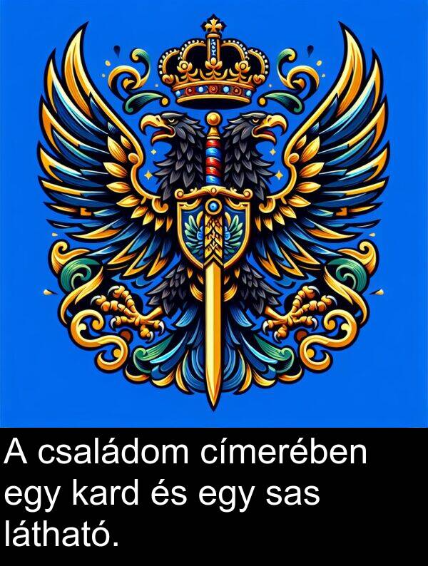 címerében: A családom címerében egy kard és egy sas látható.