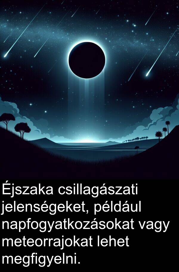 vagy: Éjszaka csillagászati jelenségeket, például napfogyatkozásokat vagy meteorrajokat lehet megfigyelni.