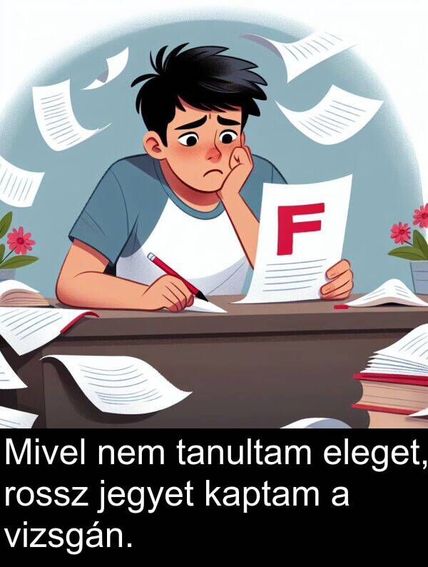 jegyet: Mivel nem tanultam eleget, rossz jegyet kaptam a vizsgán.