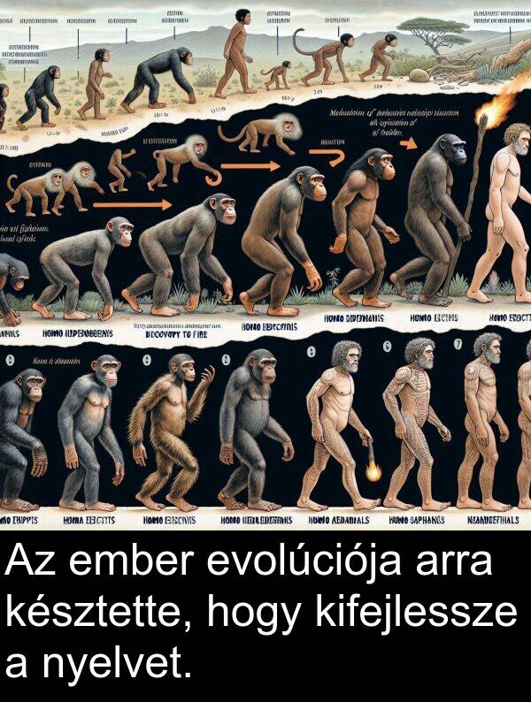 arra: Az ember evolúciója arra késztette, hogy kifejlessze a nyelvet.