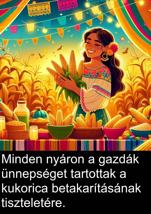 tartottak: Minden nyáron a gazdák ünnepséget tartottak a kukorica betakarításának tiszteletére.
