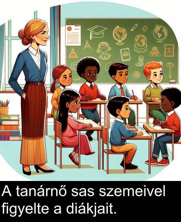 sas: A tanárnő sas szemeivel figyelte a diákjait.