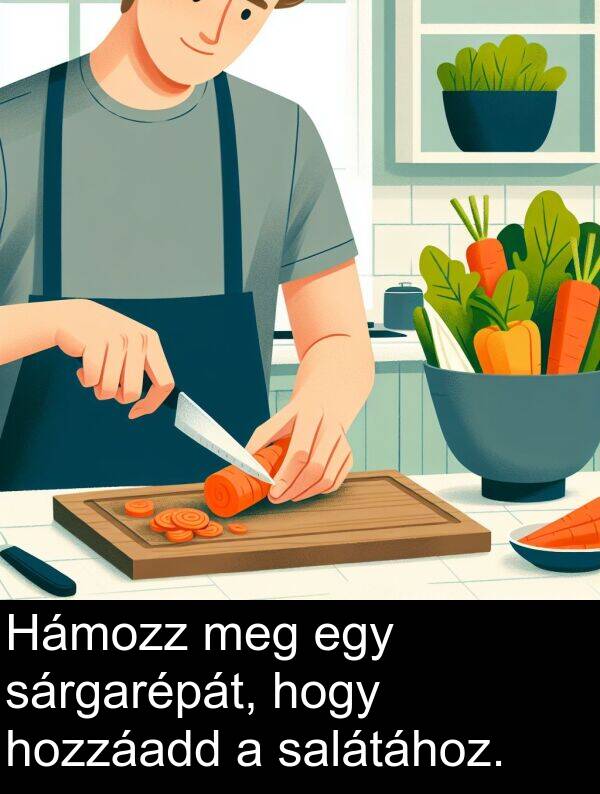 sárgarépát: Hámozz meg egy sárgarépát, hogy hozzáadd a salátához.