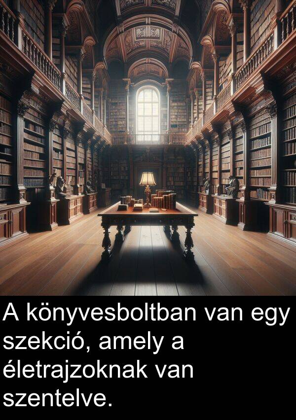szekció: A könyvesboltban van egy szekció, amely a életrajzoknak van szentelve.