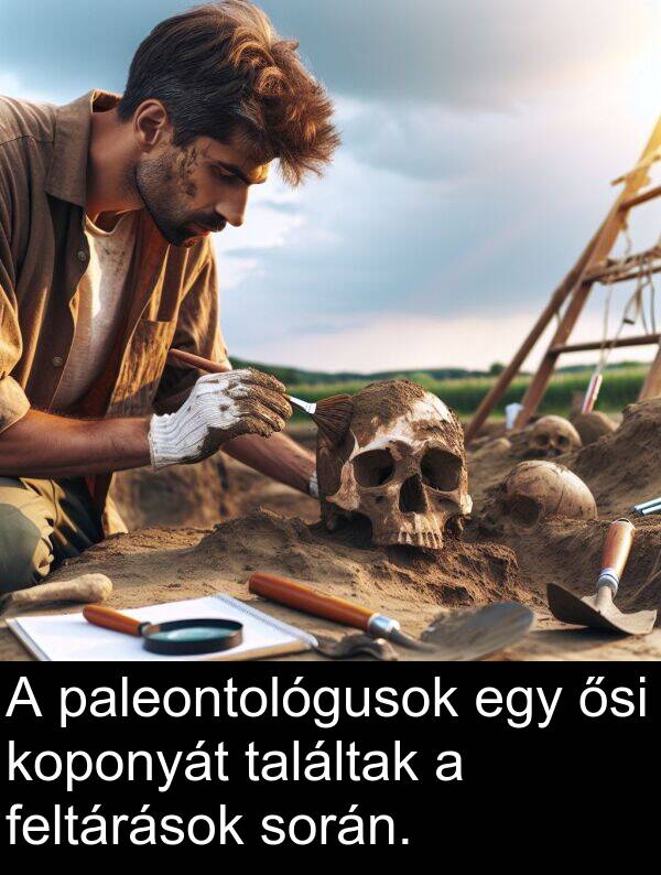 paleontológusok: A paleontológusok egy ősi koponyát találtak a feltárások során.