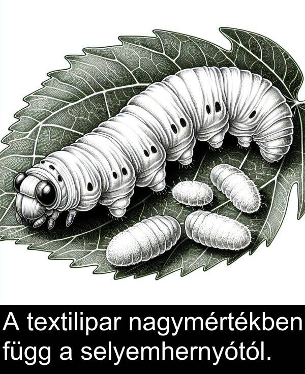 nagymértékben: A textilipar nagymértékben függ a selyemhernyótól.