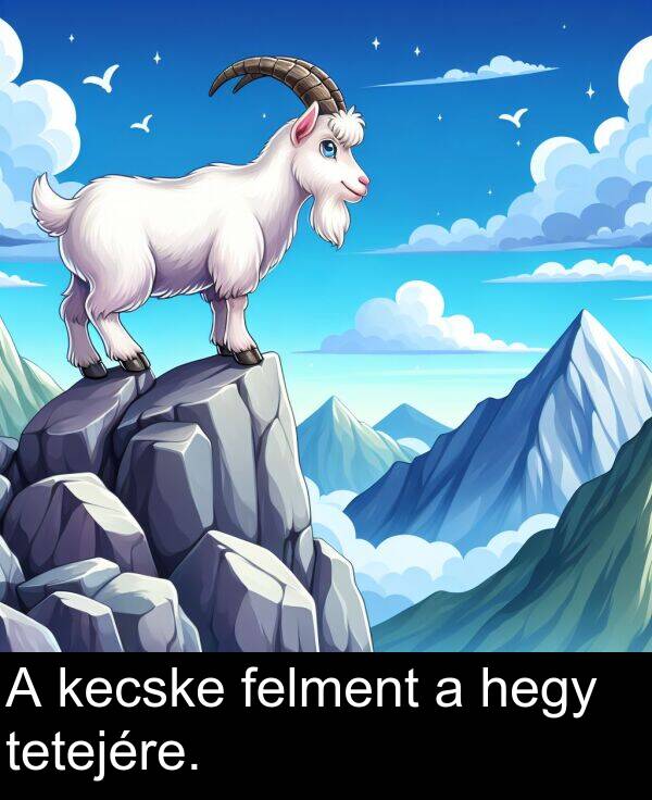 hegy: A kecske felment a hegy tetejére.