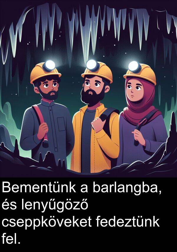 cseppköveket: Bementünk a barlangba, és lenyűgöző cseppköveket fedeztünk fel.