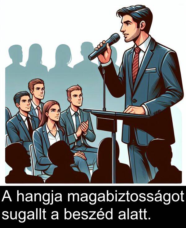 magabiztosságot: A hangja magabiztosságot sugallt a beszéd alatt.