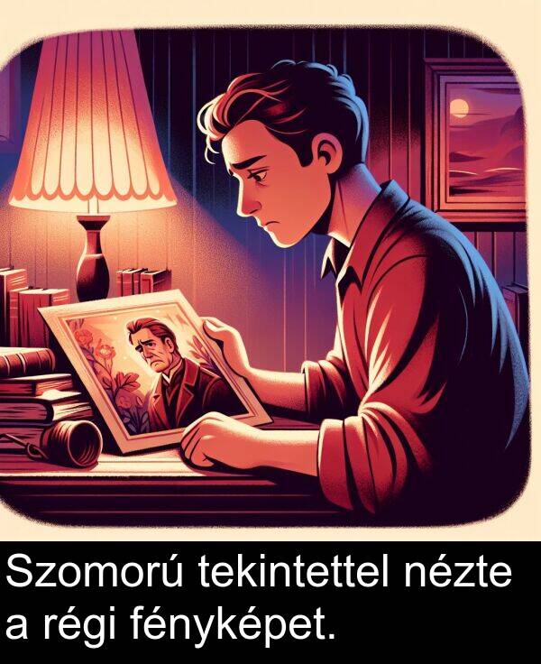 régi: Szomorú tekintettel nézte a régi fényképet.
