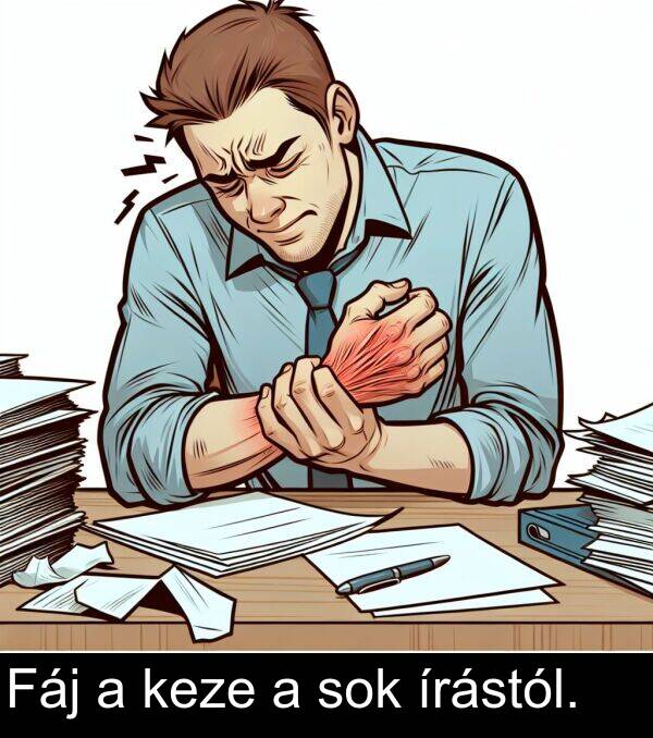 sok: Fáj a keze a sok írástól.